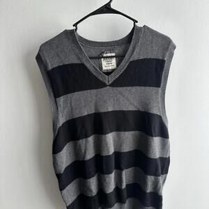 Old Navy Sweater Vest Mens Large Black Gray Sleeveless Preppy Argyle Striped